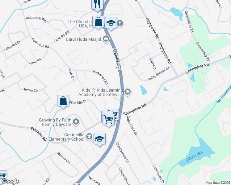 map of restaurants, bars, coffee shops, grocery stores, and more near 2938 Parkwood Road in Snellville