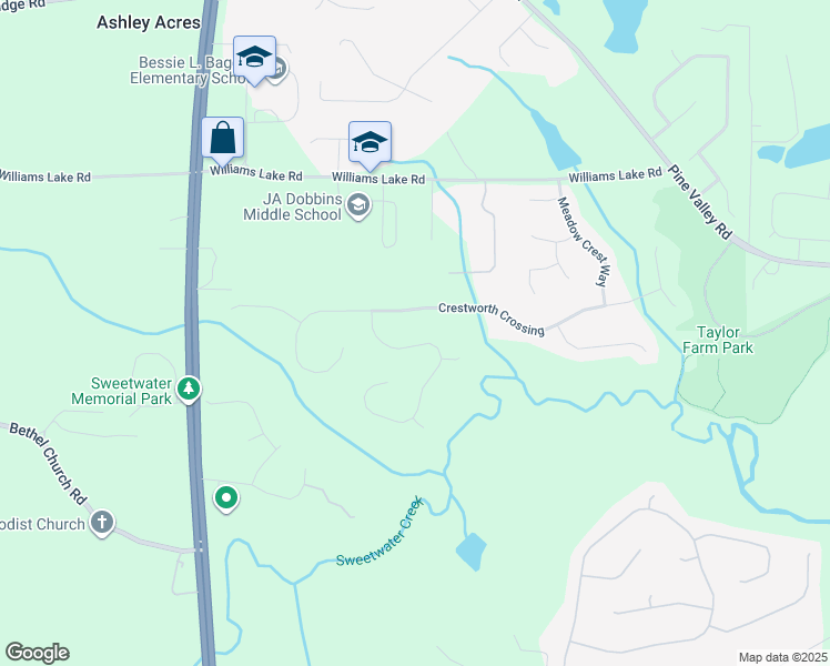 map of restaurants, bars, coffee shops, grocery stores, and more near 165 Crestbend Lane in Powder Springs