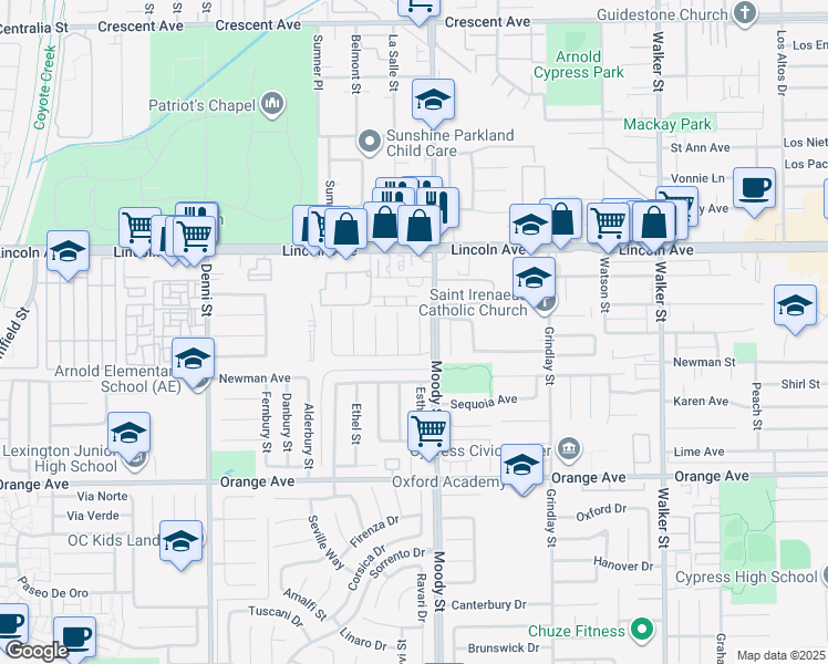 map of restaurants, bars, coffee shops, grocery stores, and more near 9148 Christopher Street in Cypress