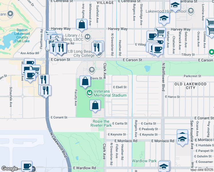 map of restaurants, bars, coffee shops, grocery stores, and more near in Long Beach