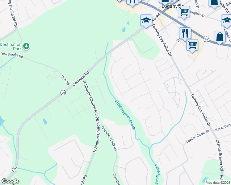 map of restaurants, bars, coffee shops, grocery stores, and more near 177 Holly Court in Loganville