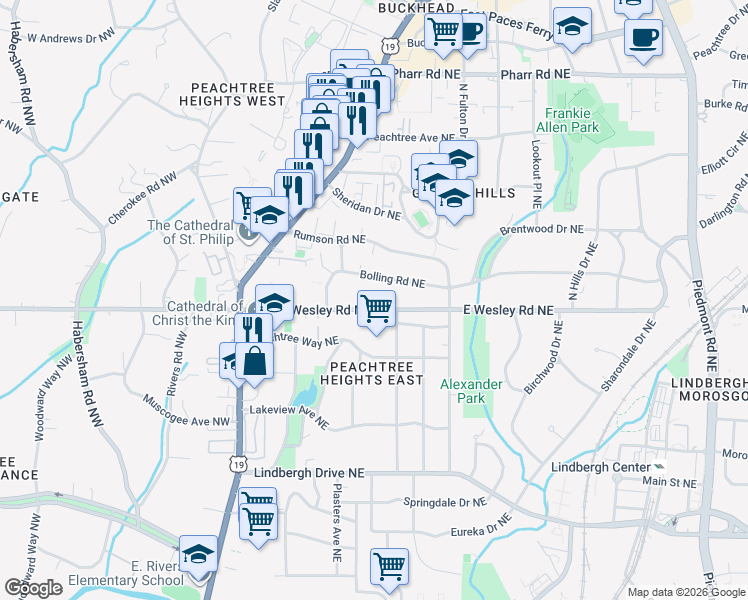 map of restaurants, bars, coffee shops, grocery stores, and more near 193 Bolling Road Northeast in Atlanta