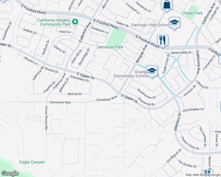 map of restaurants, bars, coffee shops, grocery stores, and more near 3795 Peregrine Circle in Corona
