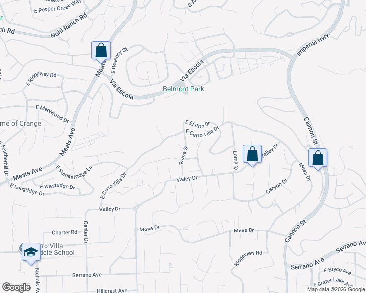 map of restaurants, bars, coffee shops, grocery stores, and more near 18731 Monte Vista Circle in Villa Park