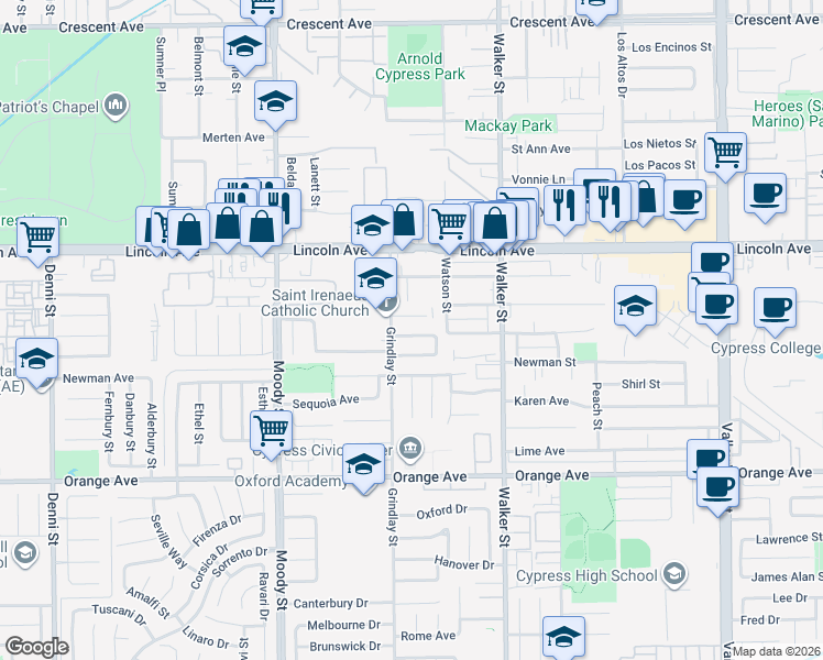 map of restaurants, bars, coffee shops, grocery stores, and more near 5275 Vista Real in Cypress