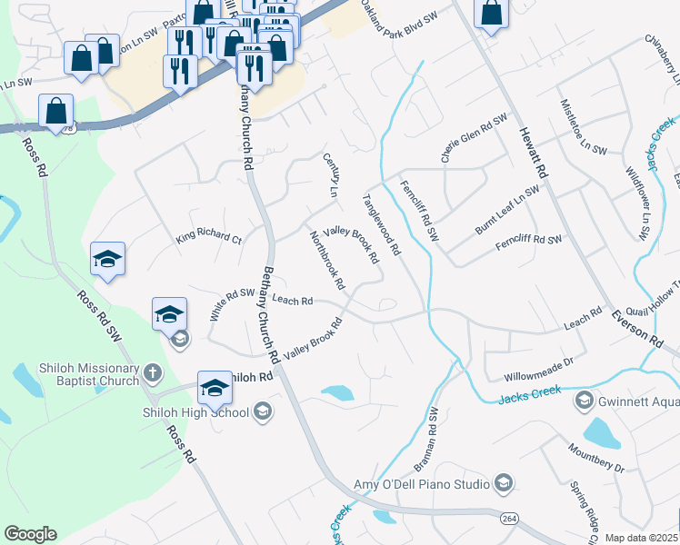 map of restaurants, bars, coffee shops, grocery stores, and more near 2470 Northbrook Road in Snellville