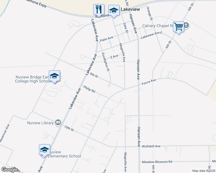 map of restaurants, bars, coffee shops, grocery stores, and more near 30675 9th Street in Nuevo