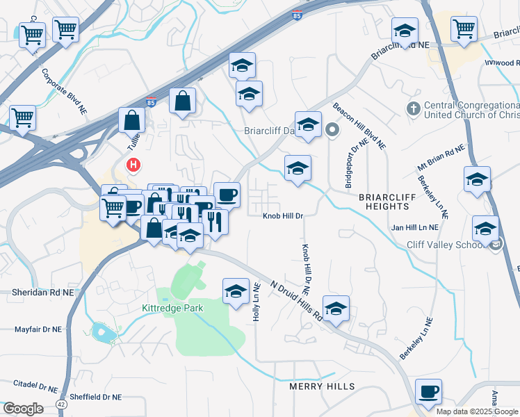 map of restaurants, bars, coffee shops, grocery stores, and more near 2629 Portbury Place Northeast in Atlanta