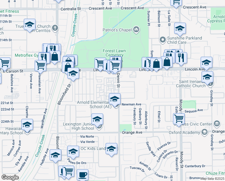 map of restaurants, bars, coffee shops, grocery stores, and more near 4455 Casa Grande Circle in Cypress