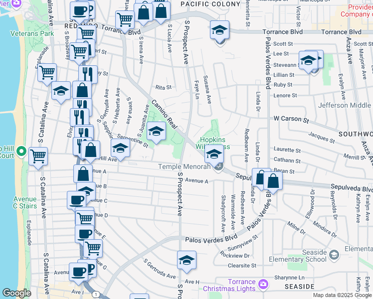 map of restaurants, bars, coffee shops, grocery stores, and more near 708 South Prospect Avenue in Redondo Beach
