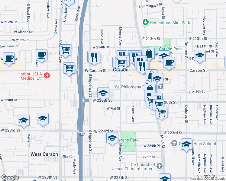 map of restaurants, bars, coffee shops, grocery stores, and more near 21830 Archibald Avenue in Carson