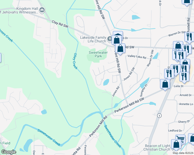 map of restaurants, bars, coffee shops, grocery stores, and more near 2595 Park Avenue in Austell