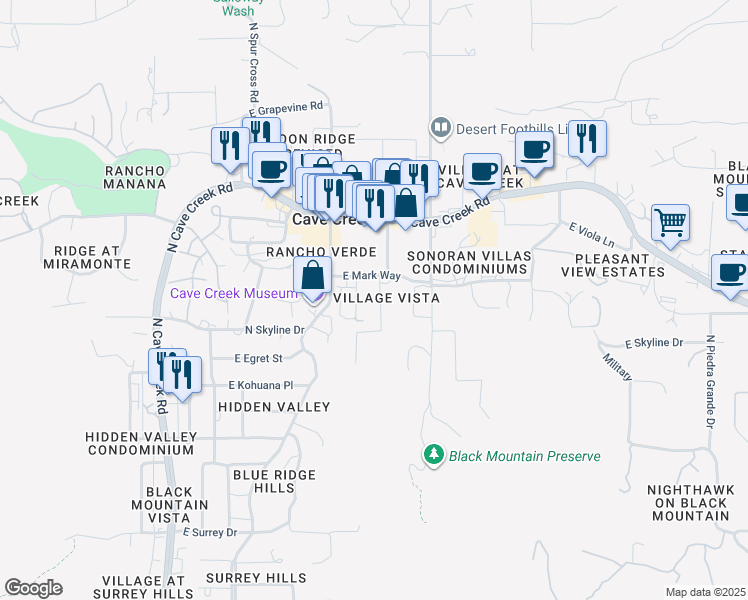 map of restaurants, bars, coffee shops, grocery stores, and more near 37837 North Linda Drive in Cave Creek