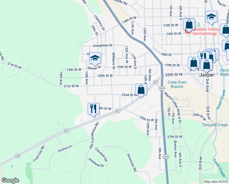 map of restaurants, bars, coffee shops, grocery stores, and more near 2100-2198 13th Avenue West in Jasper