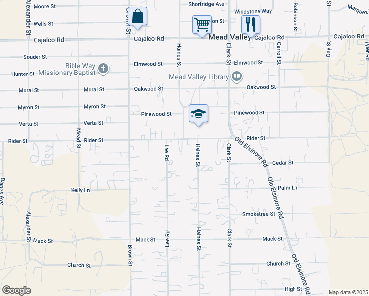 map of restaurants, bars, coffee shops, grocery stores, and more near 2 West Rider Street in Perris