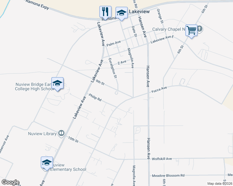 map of restaurants, bars, coffee shops, grocery stores, and more near 30675 9th Street in Nuevo