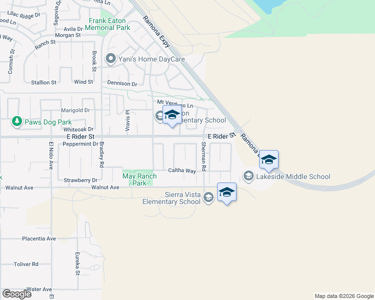 map of restaurants, bars, coffee shops, grocery stores, and more near 3073 Snowdrop Court in Perris