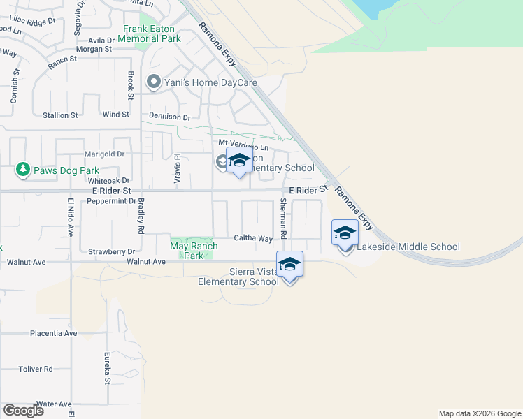 map of restaurants, bars, coffee shops, grocery stores, and more near 3073 Snowdrop Court in Perris
