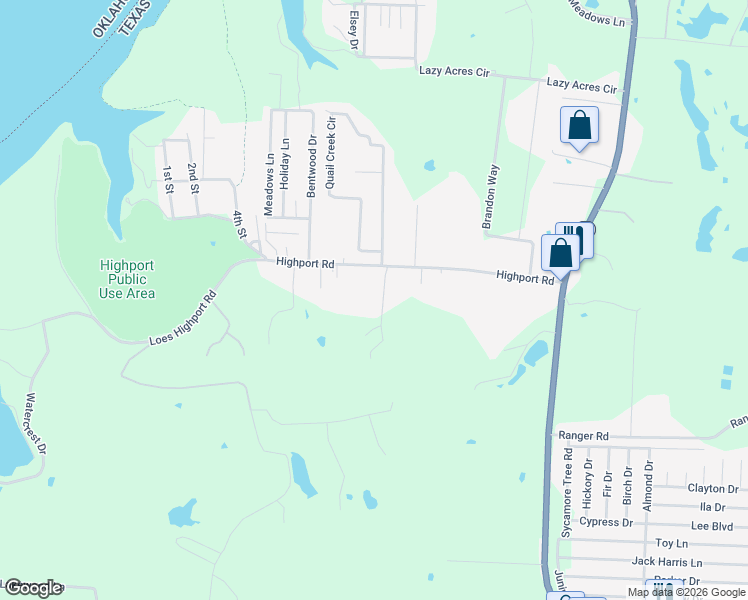map of restaurants, bars, coffee shops, grocery stores, and more near 91 Ridge Road in Pottsboro