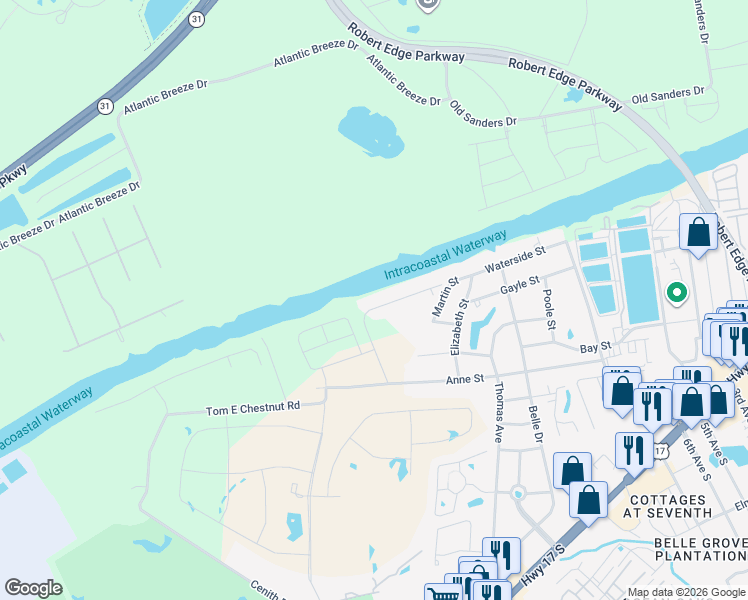 map of restaurants, bars, coffee shops, grocery stores, and more near 1020 Ridgewood Drive in North Myrtle Beach