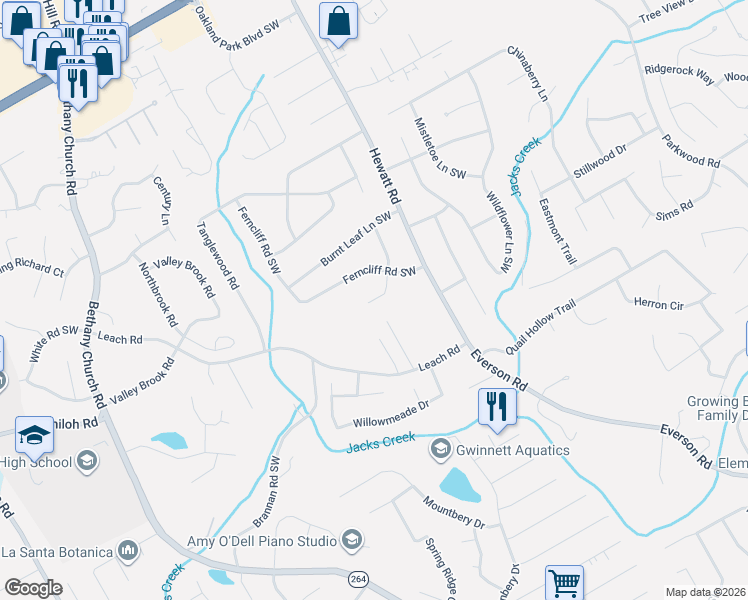 map of restaurants, bars, coffee shops, grocery stores, and more near 2635 Holly Berry Trail SW in Snellville