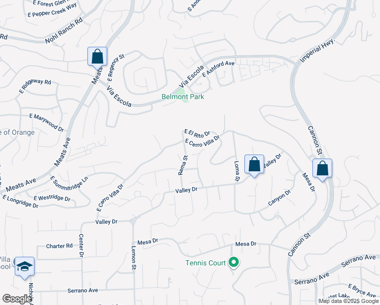 map of restaurants, bars, coffee shops, grocery stores, and more near 18791 Smoketree Circle in Villa Park