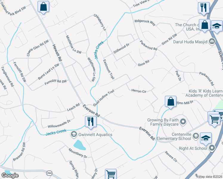 map of restaurants, bars, coffee shops, grocery stores, and more near 3661 Quail Hollow Trail in Snellville
