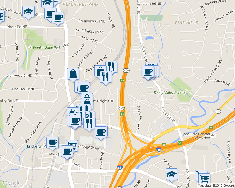 map of restaurants, bars, coffee shops, grocery stores, and more near 807 Summit North Drive Northeast in Atlanta