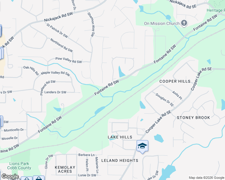 map of restaurants, bars, coffee shops, grocery stores, and more near 183 Fontaine Road Southwest in Mableton