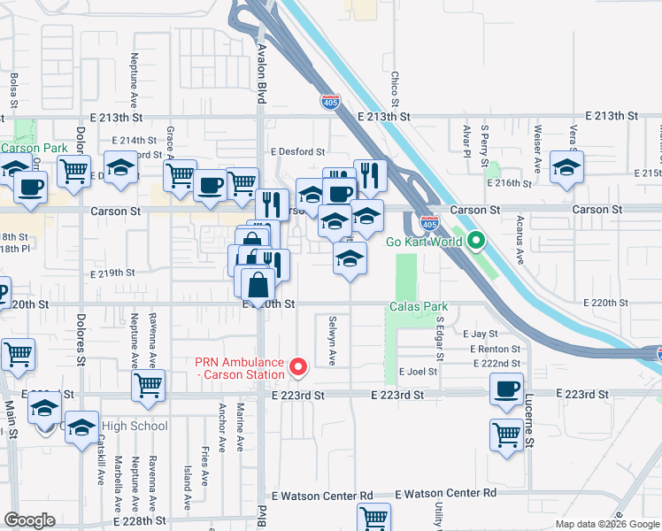 map of restaurants, bars, coffee shops, grocery stores, and more near in Long Beach