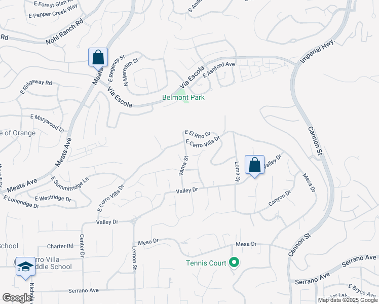 map of restaurants, bars, coffee shops, grocery stores, and more near 18791 Smoketree Circle in Villa Park