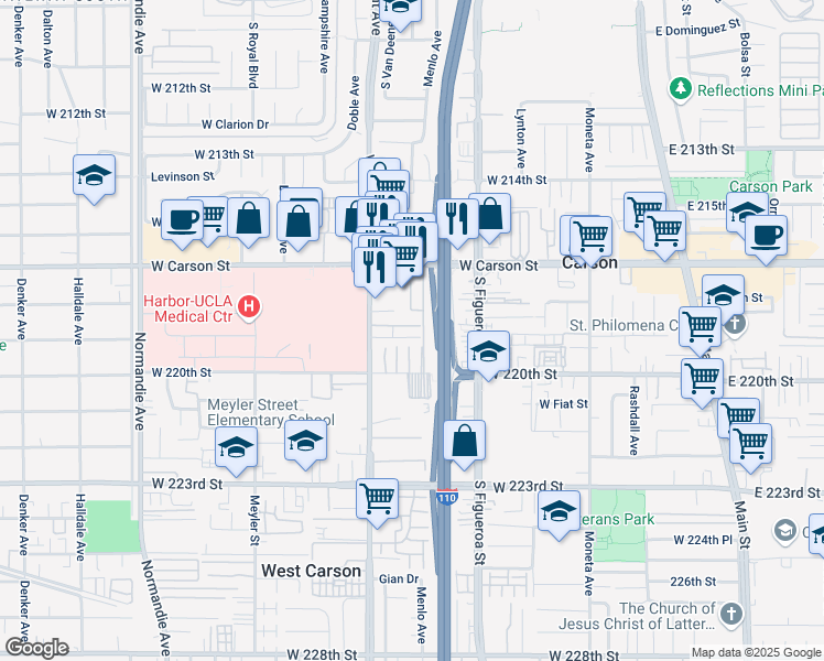 map of restaurants, bars, coffee shops, grocery stores, and more near 21846 Vermont Avenue in Torrance