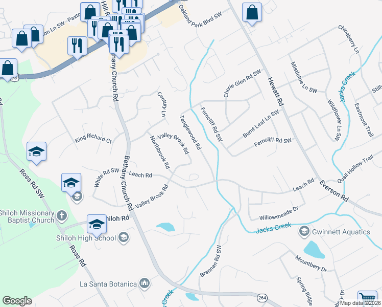 map of restaurants, bars, coffee shops, grocery stores, and more near 3958 Valley Brook Road in Snellville