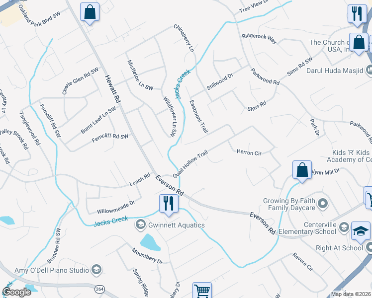 map of restaurants, bars, coffee shops, grocery stores, and more near 3710 Erdly Lane in Snellville