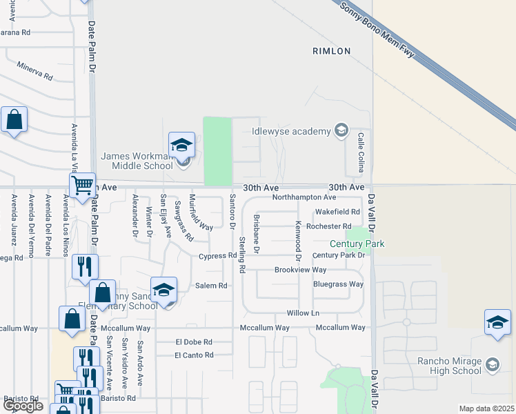 map of restaurants, bars, coffee shops, grocery stores, and more near 69592 Ridgeway Avenue in Cathedral City
