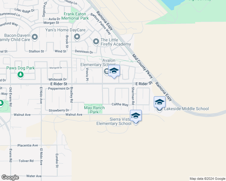 map of restaurants, bars, coffee shops, grocery stores, and more near 3078 Jacinta Drive in Perris