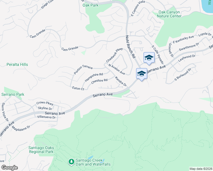 map of restaurants, bars, coffee shops, grocery stores, and more near 8163 East Loftwood Lane in Orange