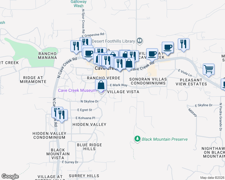 map of restaurants, bars, coffee shops, grocery stores, and more near in Cave Creek