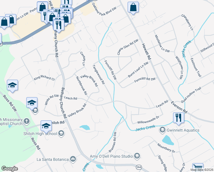 map of restaurants, bars, coffee shops, grocery stores, and more near 4078 Tanglewood Road in Snellville