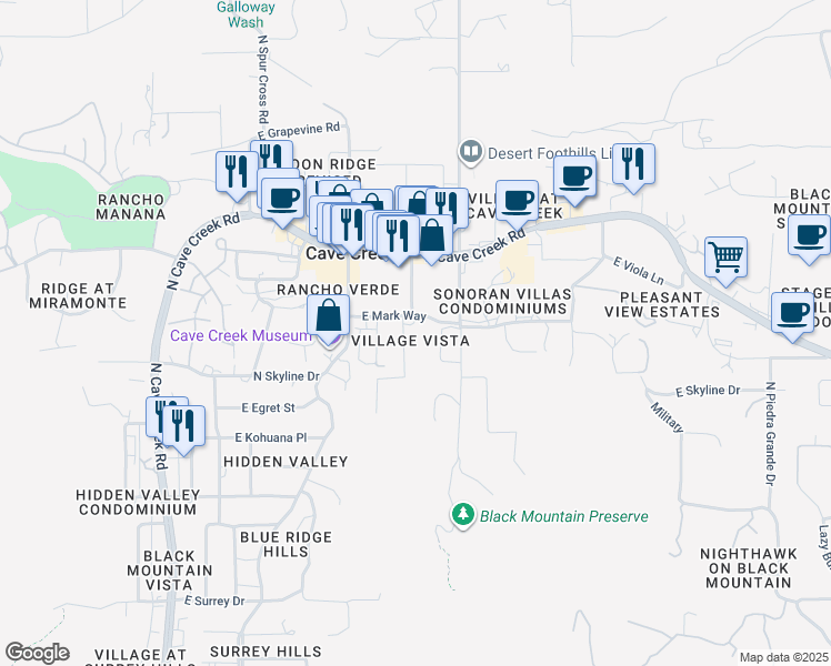 map of restaurants, bars, coffee shops, grocery stores, and more near 37837 North Linda Drive in Cave Creek