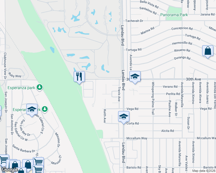 map of restaurants, bars, coffee shops, grocery stores, and more near 30120 Amy Circle in Cathedral City