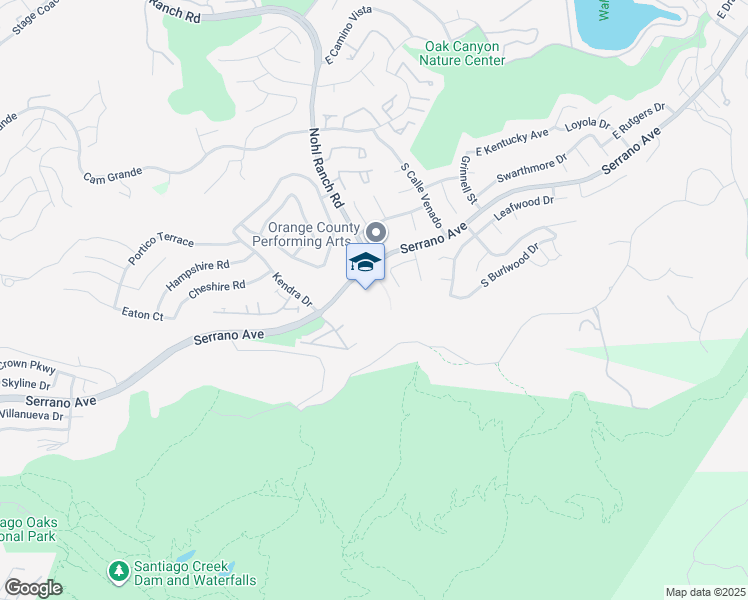 map of restaurants, bars, coffee shops, grocery stores, and more near 6450 Serrano Avenue in Anaheim