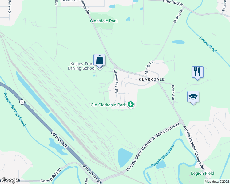 map of restaurants, bars, coffee shops, grocery stores, and more near 3473 Bothwell Street in Clarkdale