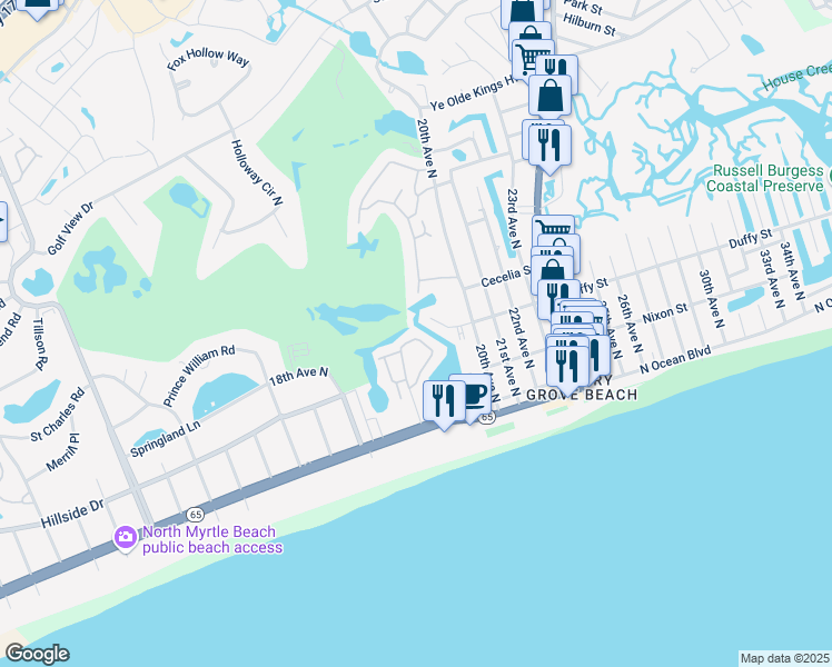 map of restaurants, bars, coffee shops, grocery stores, and more near 300 Shorehaven Drive in North Myrtle Beach