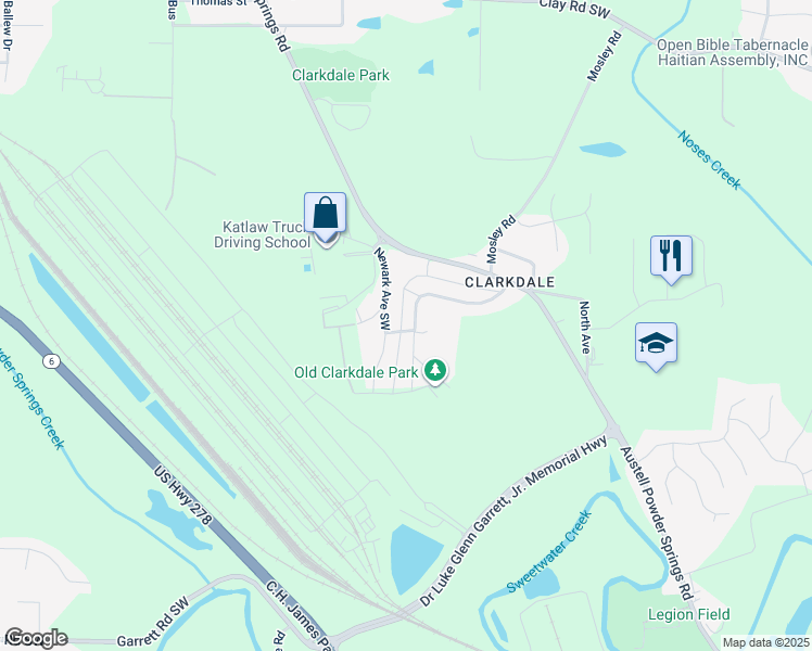 map of restaurants, bars, coffee shops, grocery stores, and more near 3386 Bloomfield Avenue Southwest in Clarkdale