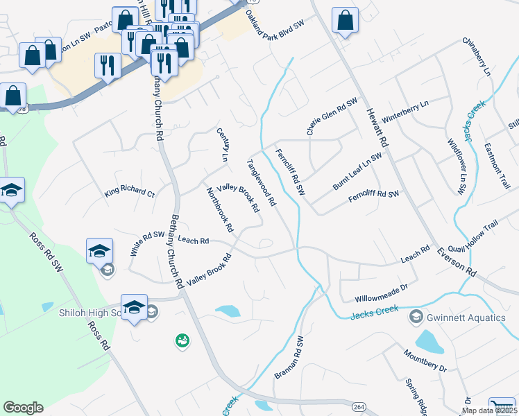 map of restaurants, bars, coffee shops, grocery stores, and more near 3948 Valley Brook Road in Snellville