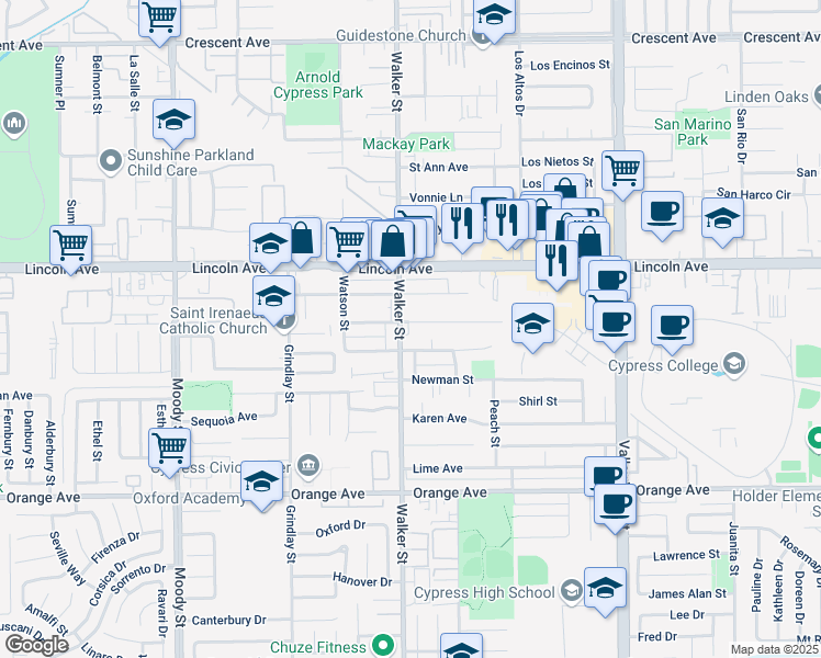 map of restaurants, bars, coffee shops, grocery stores, and more near 5524 Camp Street in Cypress