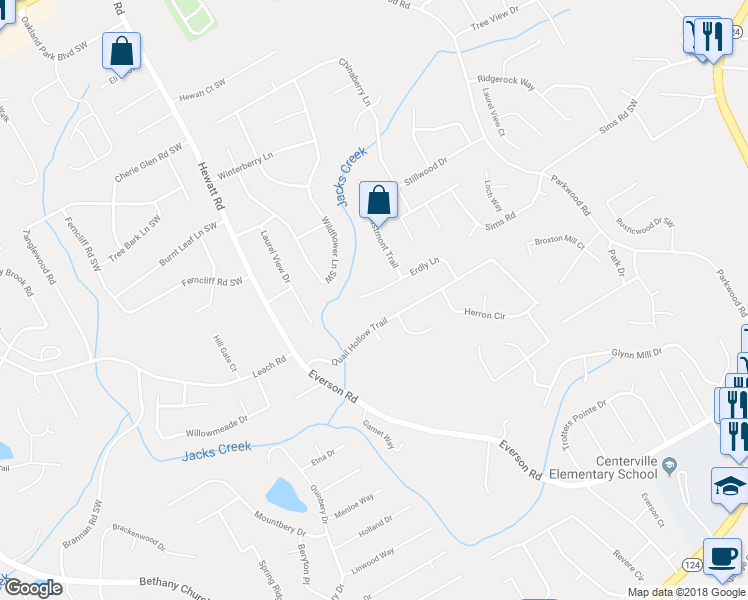 map of restaurants, bars, coffee shops, grocery stores, and more near 3680 Erdly Lane in Snellville
