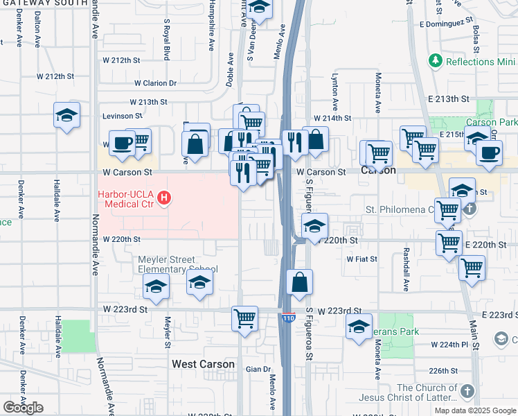map of restaurants, bars, coffee shops, grocery stores, and more near 21846 Vermont Avenue in Torrance