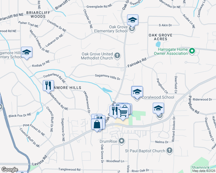 map of restaurants, bars, coffee shops, grocery stores, and more near 2375 Massey Lane in Decatur